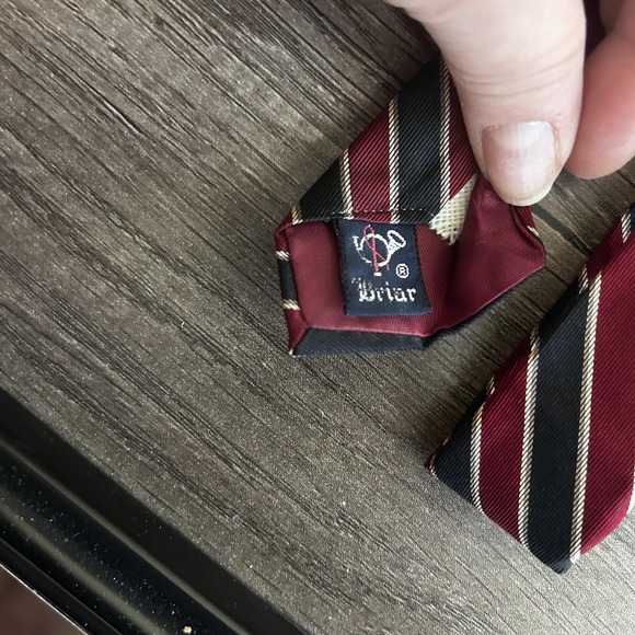 Briar Silk Tie Mens Burgundy Navy Blue Striped Classic Formal England Woven - Picture 3 of 6